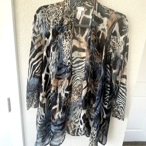 Chico’s sz 0 Indigo Leopard/ cheetah Print open cardigan